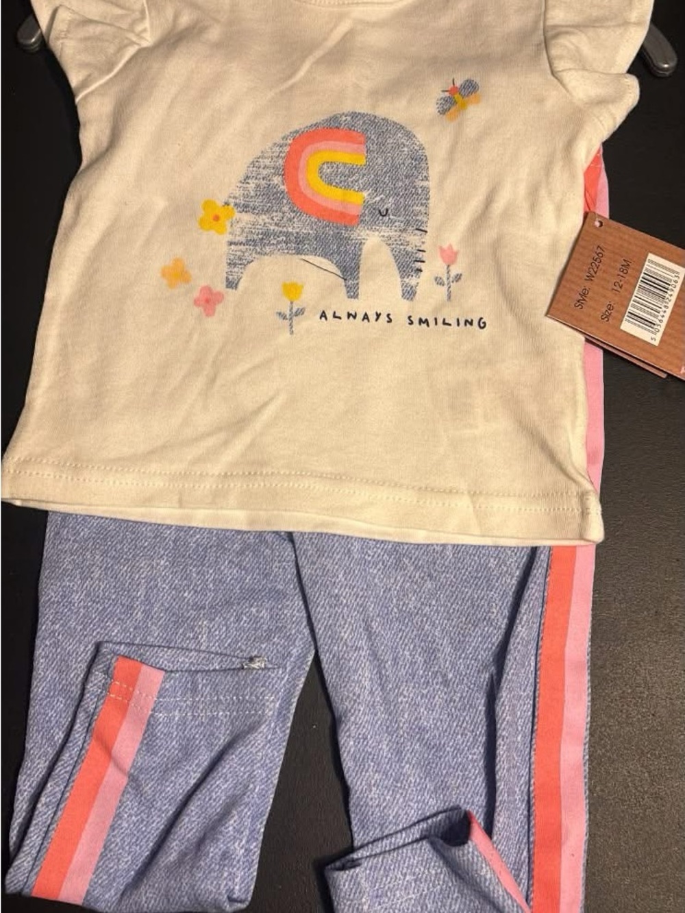 Toddler Cream & Blue Elephant Set with Pink Accents